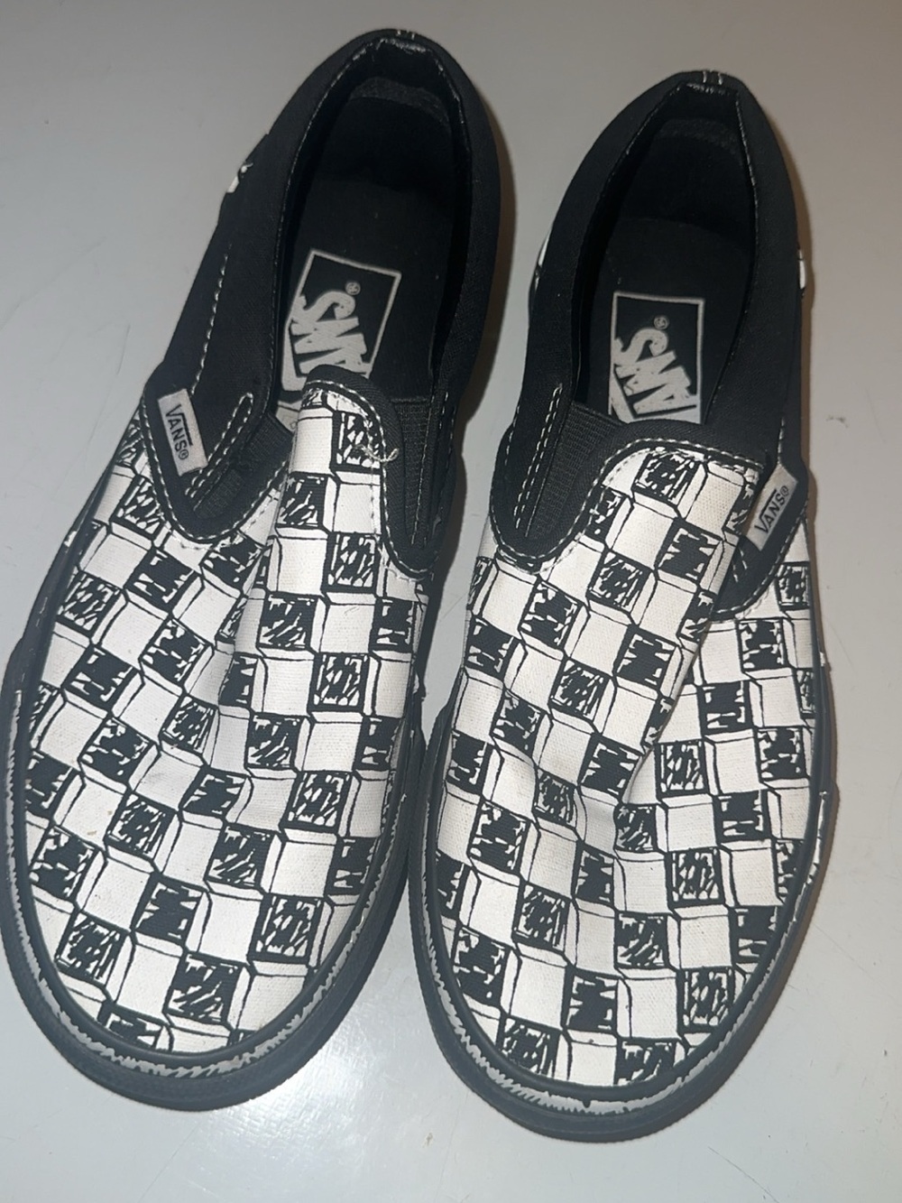 Vans  Classic Slip-On Checkerboard Sneakers - Black & White